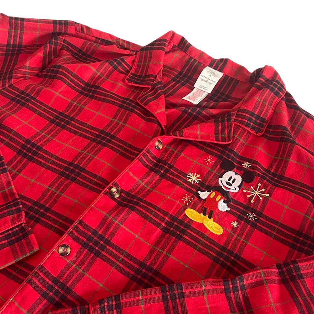 Disney Men's XL Plaid‎ Embroidered Mickey Mouse Christmas Pajamas Set